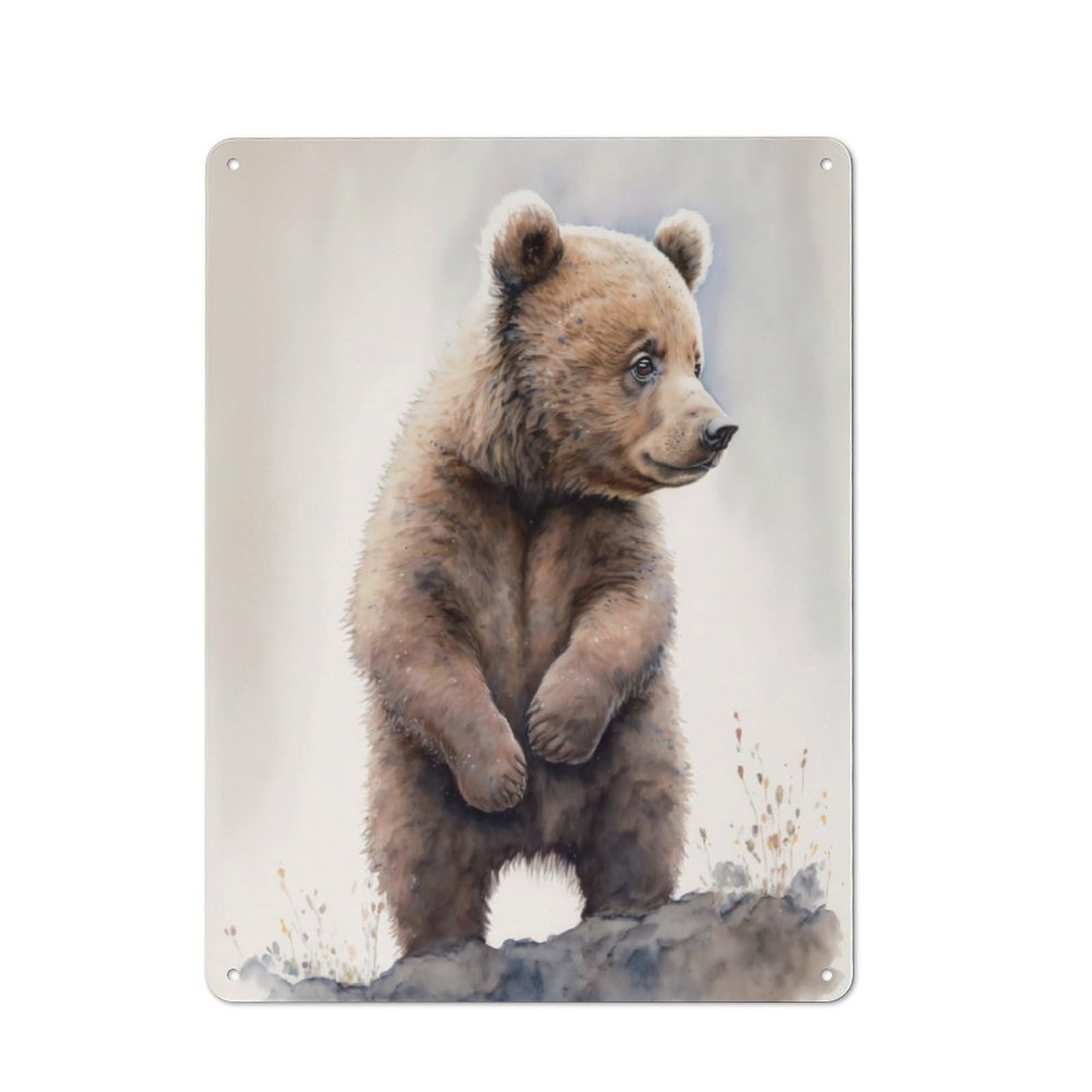 Junmoney Cute Baby Bear Painting Tin Wall Plaque 40X30cm With For Home Office Or Studio, A New Home Present For Creative Workspace Decorators