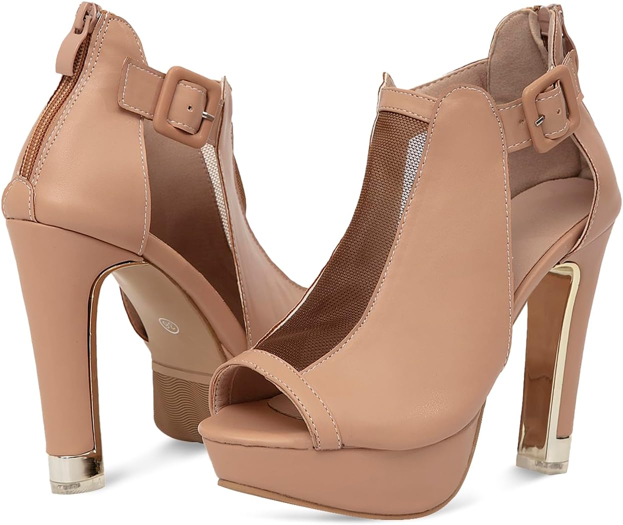 GATUXUS Women's Block Heels Cutout Ankle Booties Peep Toe Back Zipper High Heeled Sandals Dress Shoes - Image 4