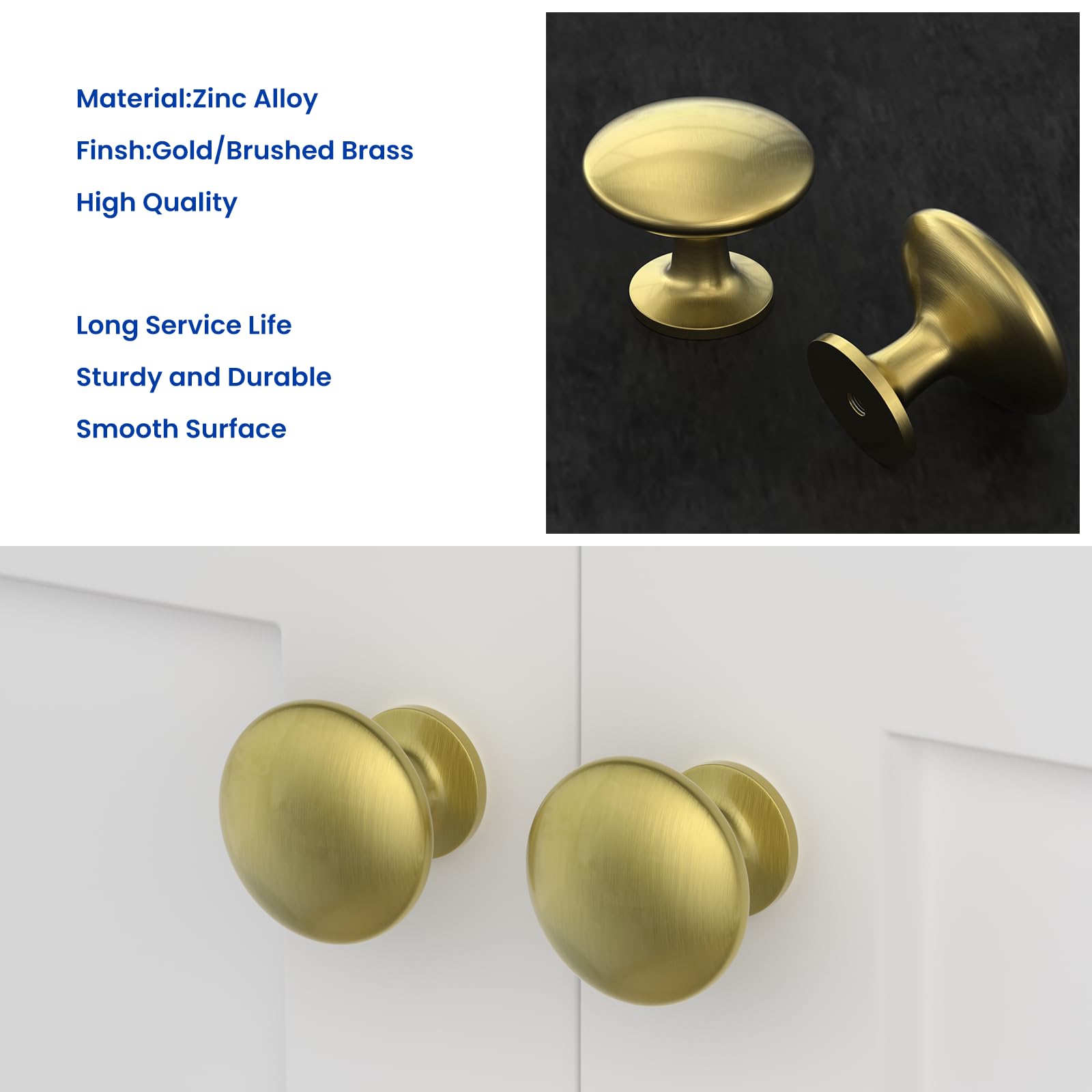 LONTAN 5 Pack Gold Drawer Knobs Brass Cupboard Knobs for Kitchen Door Gold Cabinet Pulls Zinc Alloy Kitchen Cupboard Furniture - Image 4