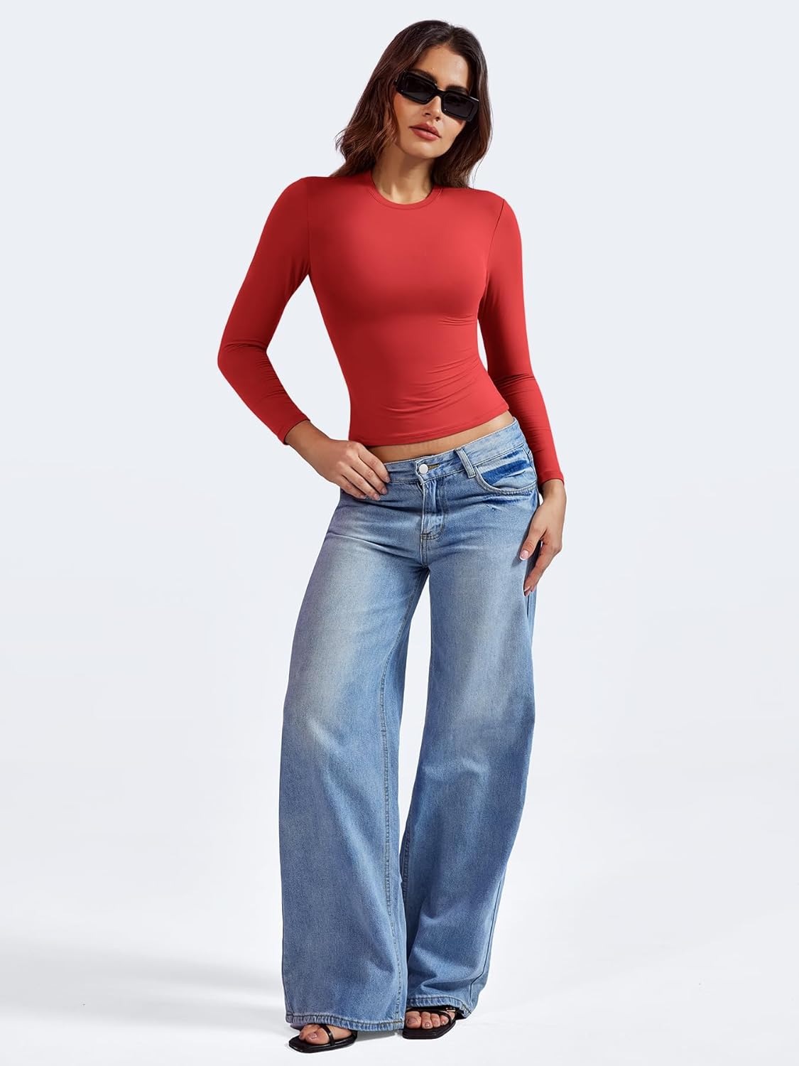 YEOREO Long Sleeve Shirts for Women y2k Tops Double Lined Basic Tee Crew Neck Going Out Sweeney Workout Undershirt - Image 8