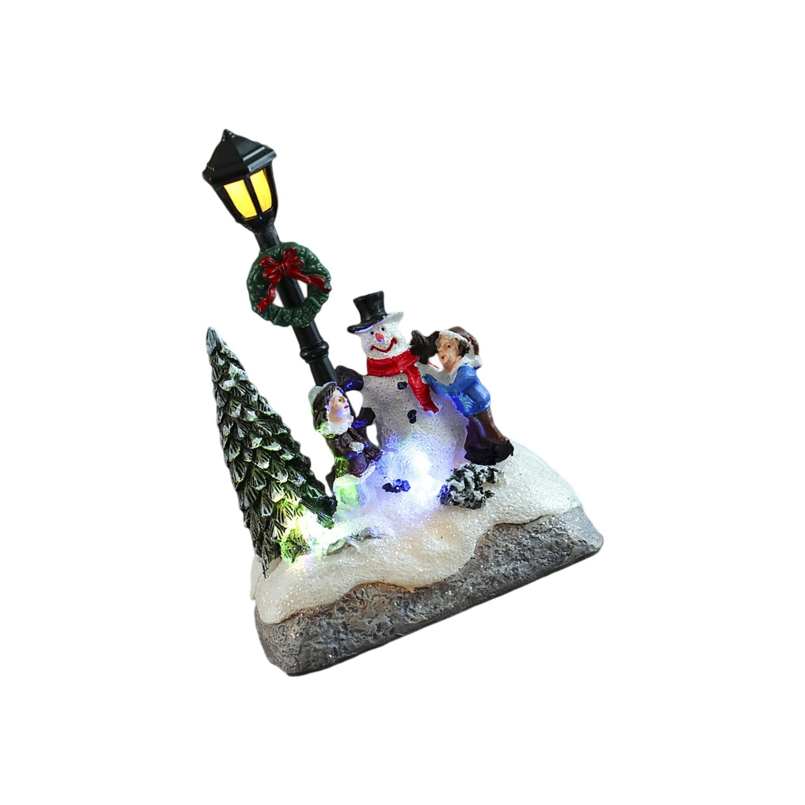 carotoe Illuminated Christmas Resin Figurine Ornament with LED Light Glowing Miniature Christmas Tree Resin Table Decorations Multipurpose Figurine