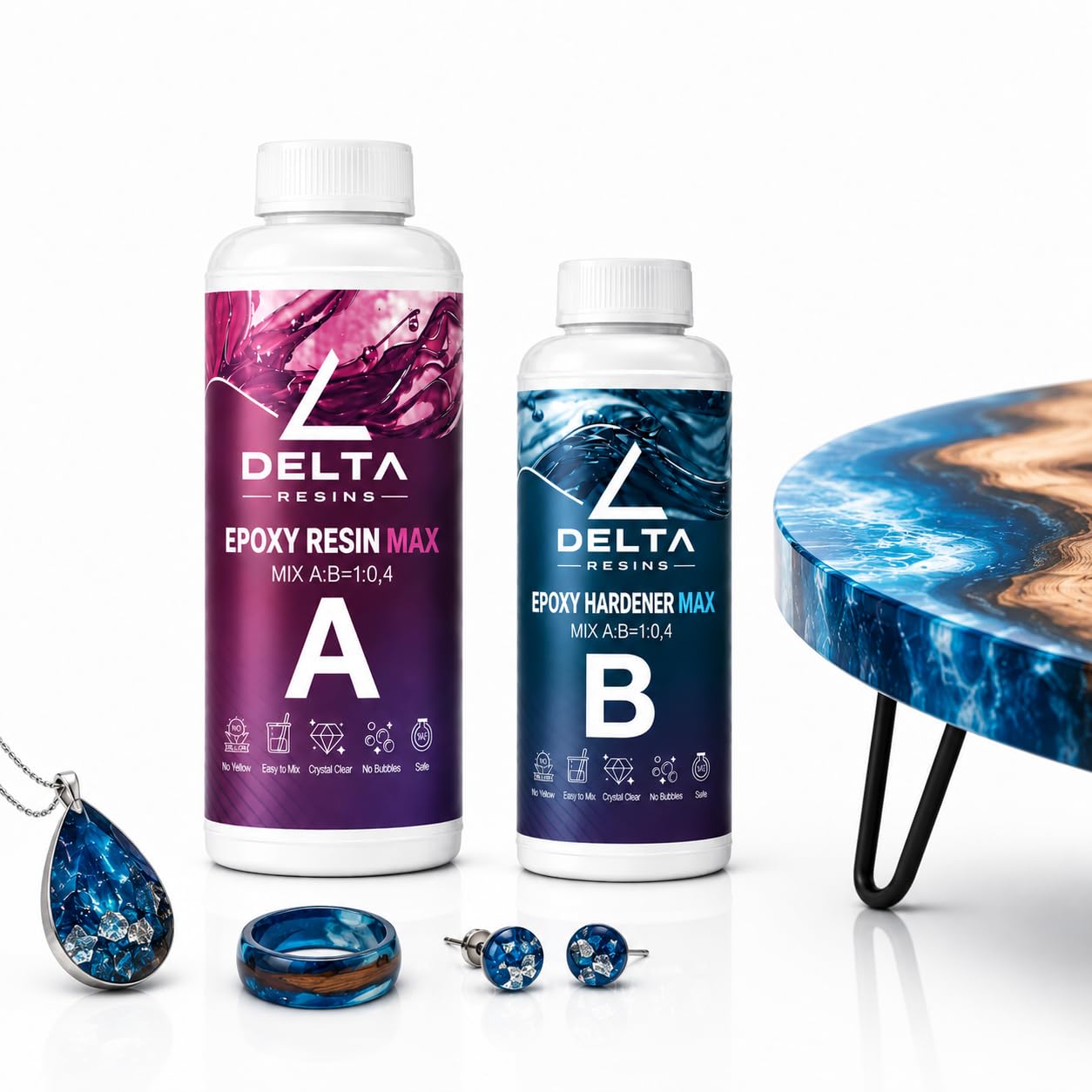 1,4KG RESINA EPOSSIDICA CRYSTAL – Ideale per la creazione di gioielli, River Table fino a 10 CM e Creazioni Artistiche - Certificata Atossica - No Ingiallimento – 100% Made in Italy - DeltaResins