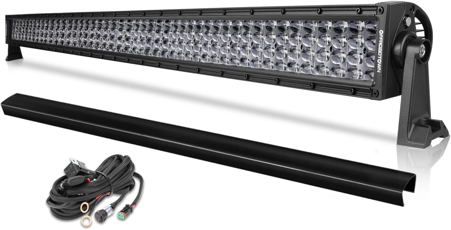 OFFROADTOWN 52Inch LED Light Bar Off Road Driving Light 800W Quad Row Roof Lights Straight Work Light Bar with Wiring Harness and Black Cover for Pickup Chery Dodge