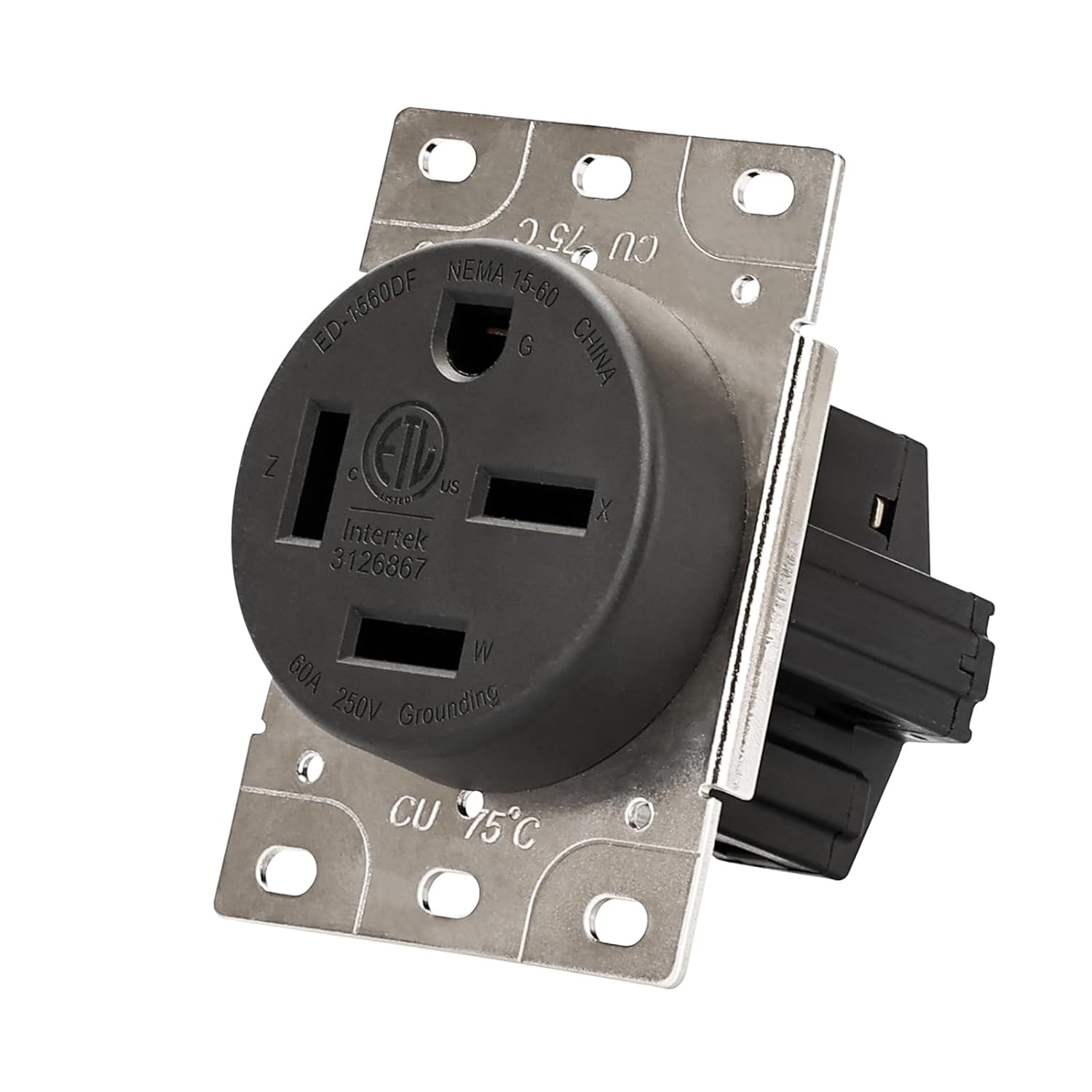 PLUGTUL NEMA 15-60R Flush Mounting Receptacle, 60Amp Receptacle Outlet, Straight Blade, Industrial Grade, 60 Amp, 250 Volt, ETL Listed