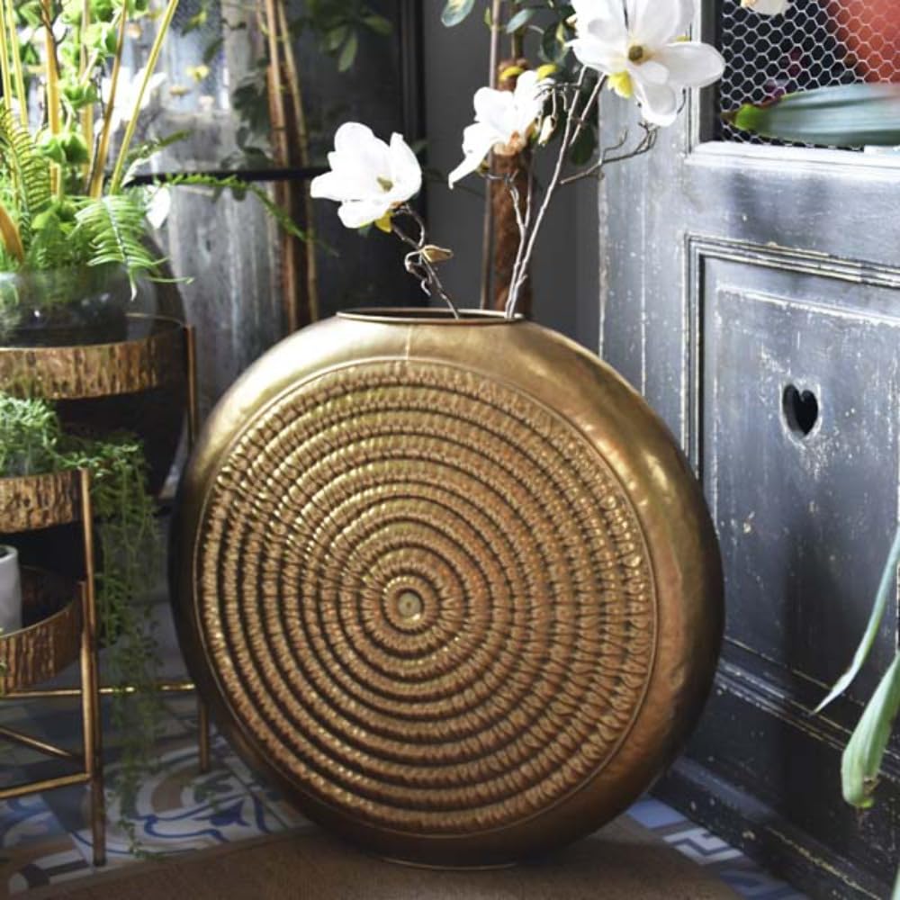 Antique Gold Oval Embossed Metal Vase - Madison & Mayfair