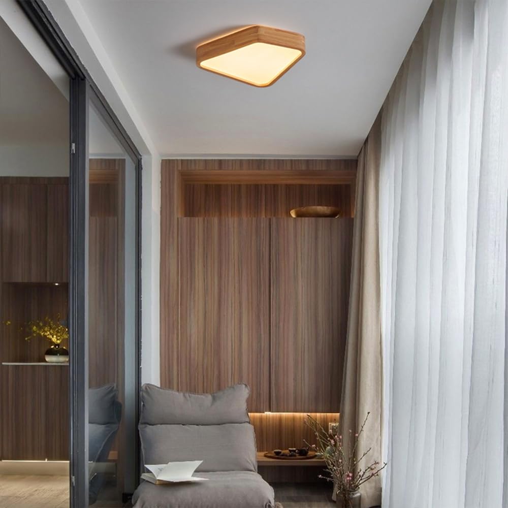 Sufitowa Led, Półpłaska, Sufitowa, Drewniana Sufitowa Do Sypialni Z Akrylowym Kloszem, Nowoczesne Minimalistyczne Lampy Sufitowe Do Kuchni, Korytarza I Pralni/35 Cm