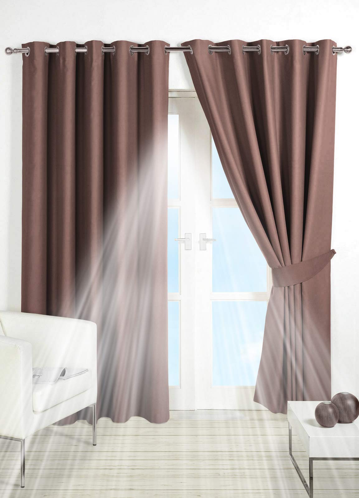 viceroy bedding Pair of Mink 90" Width x 72" Drop, Supersoft Thermal Blackout EYELET/RING TOP Readymade Bedroom Curtains Including Pair of Matching Tie Backs, 'Winter Warm but Summer Cool