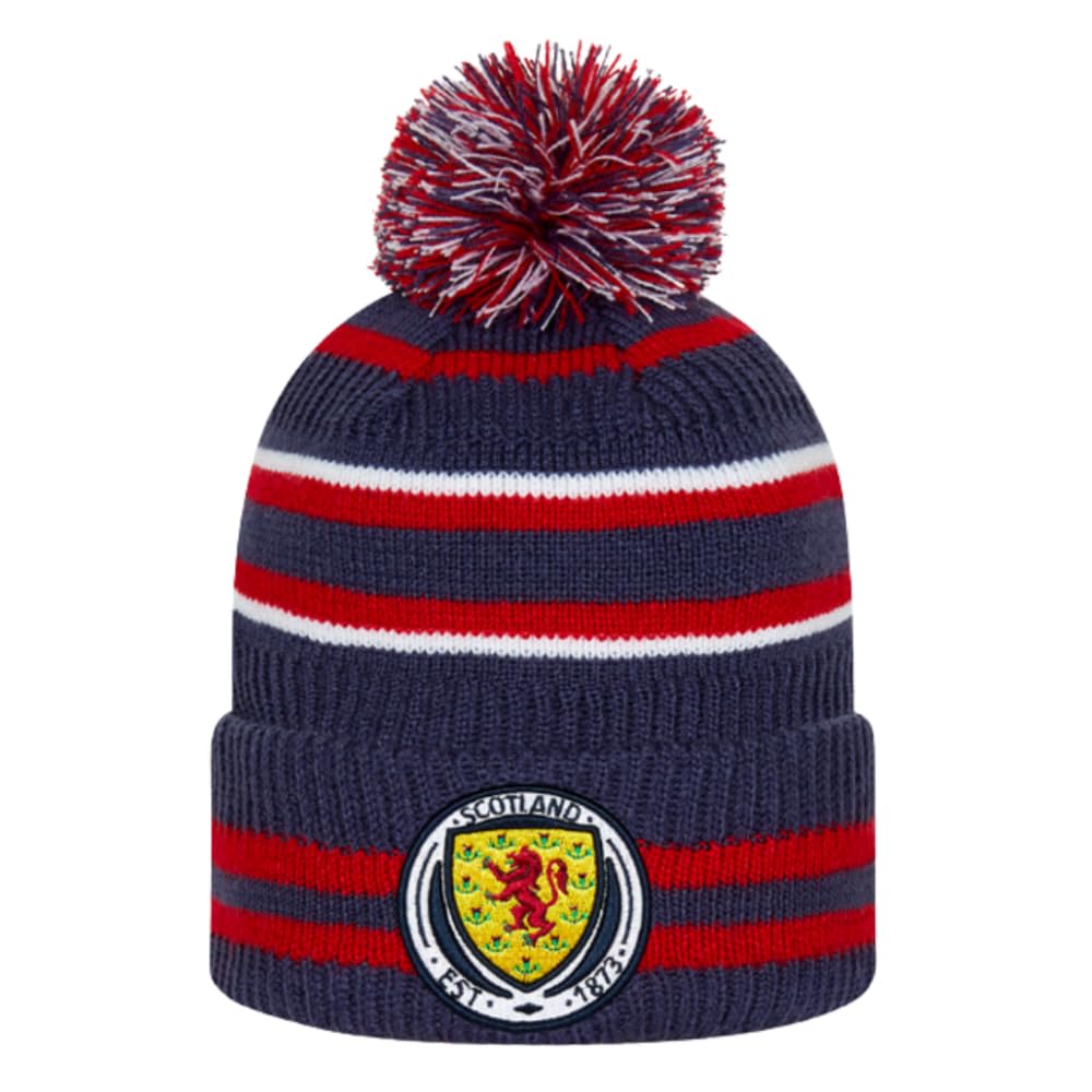 New Era Blue Scottish Fa Stripe Navy Bobble Beanie Hat