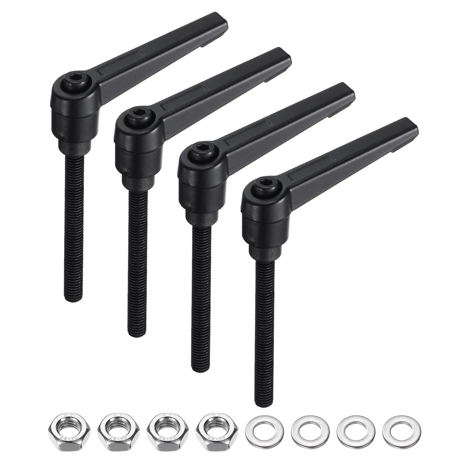 QUARKZMAN 4 manopole regolabili a leva M6 x 60 mm, filettatura metrica con dadi, rondelle di livello, set di manopole rotanti, bulloni con leva di bloccaggio