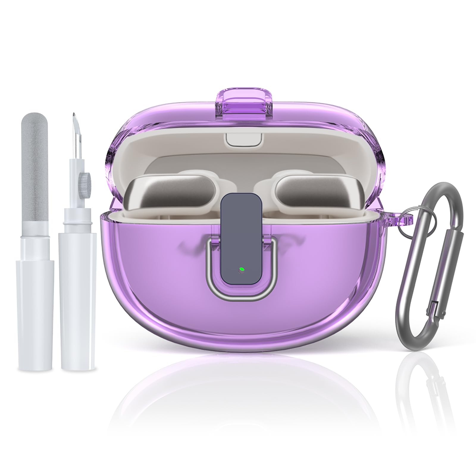 [Bloqueo seguro] TUDIOW para auriculares Bose Ultra Open (2024), funda protectora de TPU transparente a prueba de golpes para auriculares inalámbricos Bose Open Ear con cordón y llavero (morado
