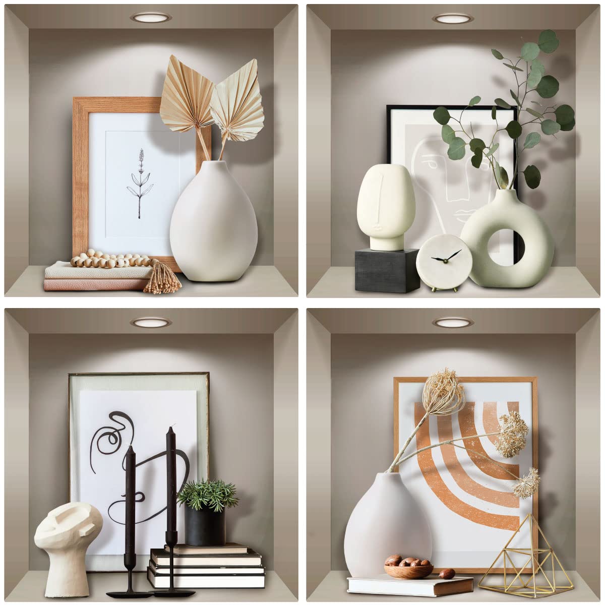 3D-Aufkleber, selbstklebend, 3D-Effekt, Vasen und Design-Objekte – Wandaufkleber für Schlafzimmer Erwachsene 3D – Dekoration Wohnzimmer – Wandaufkleber Schlafzimmer, 60 x 60 cm
