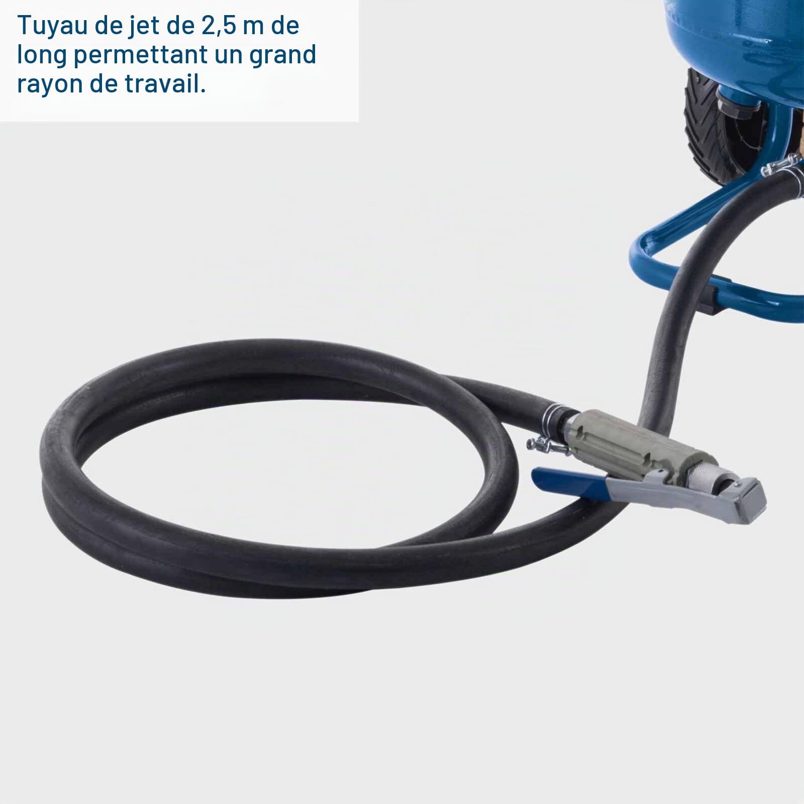 Scheppach Sableuse mobile SBT-20 avec tuyau de 2,5 m - Consommation d'air : 250 l/min - Pression de fonctionnement : 4-8 bar - Volume : 20 l - Jet 13 l - Ø 0,1-0,63 mm