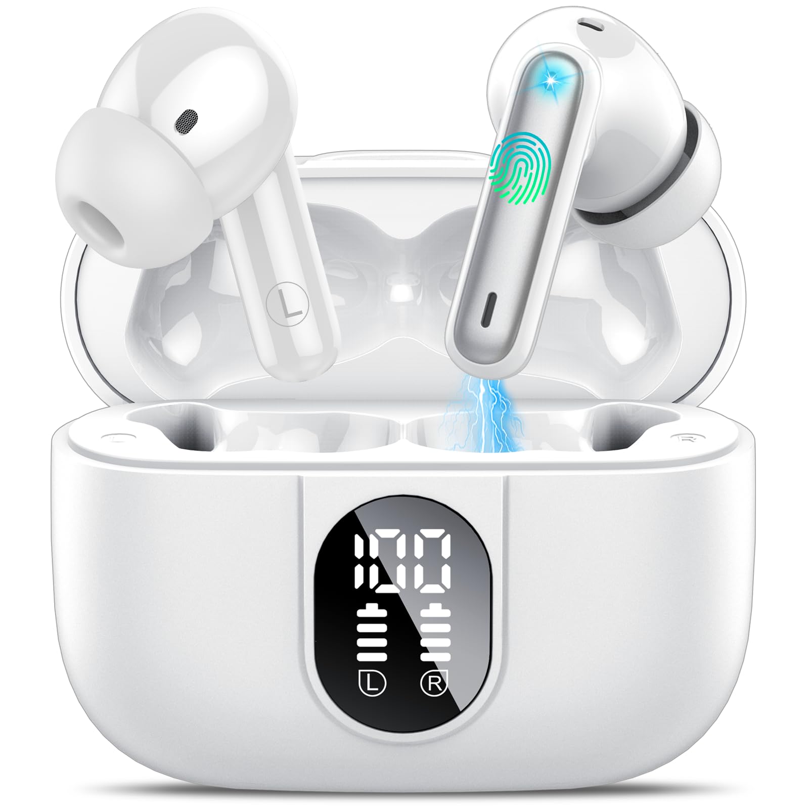 Wireless Earbuds, 2025 Bluetooth Headphones 5.3 HiFi Stereo Earphones, 40H Playtime in-Ear Earbud, Bluetooth Earbud with LED Power Display, IP7 Waterproof Earphones Sport Headset for Android iOS