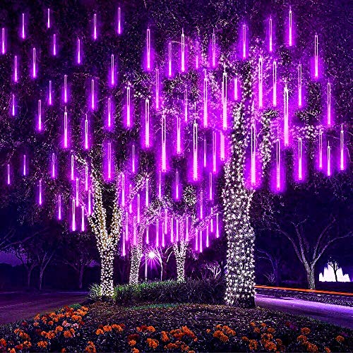 Aukora Rain Drop Lights, LED Meteor Shower Lights 11.8 inch 8 Tubes 144leds, Icicle Snow Falling Lights for Xmas Wedding Party Holiday Garden Tree Christmas Thanksgiving Decoration Outdoor (Purple)