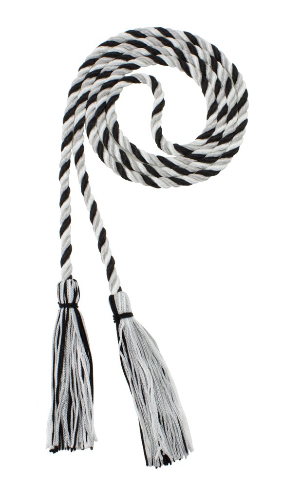 Tassel Depot Graduation Honor Cord - Black/Gray/White - Every School Color Available - Made In Usa