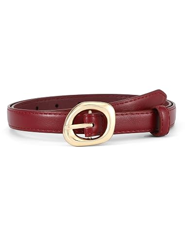 CORAID Thin Belt for Women Jeans Faux Leather Ladies Skinny Waist Belts for Dresses Pants with Trendy Gold/Silver Buckle