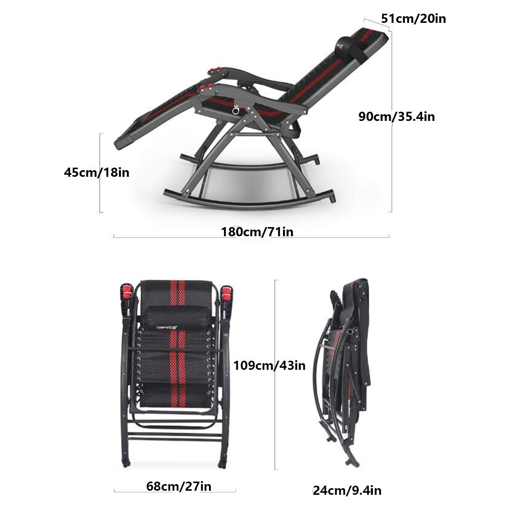 Tumbonas Silla de gravedad cero de gran tamaño, reclinador de césped, silla de tumbona reclinable de 0-170 grados, cacahuga portátil plegable, con cojín suave desmontable, reposacabezas ajustabl