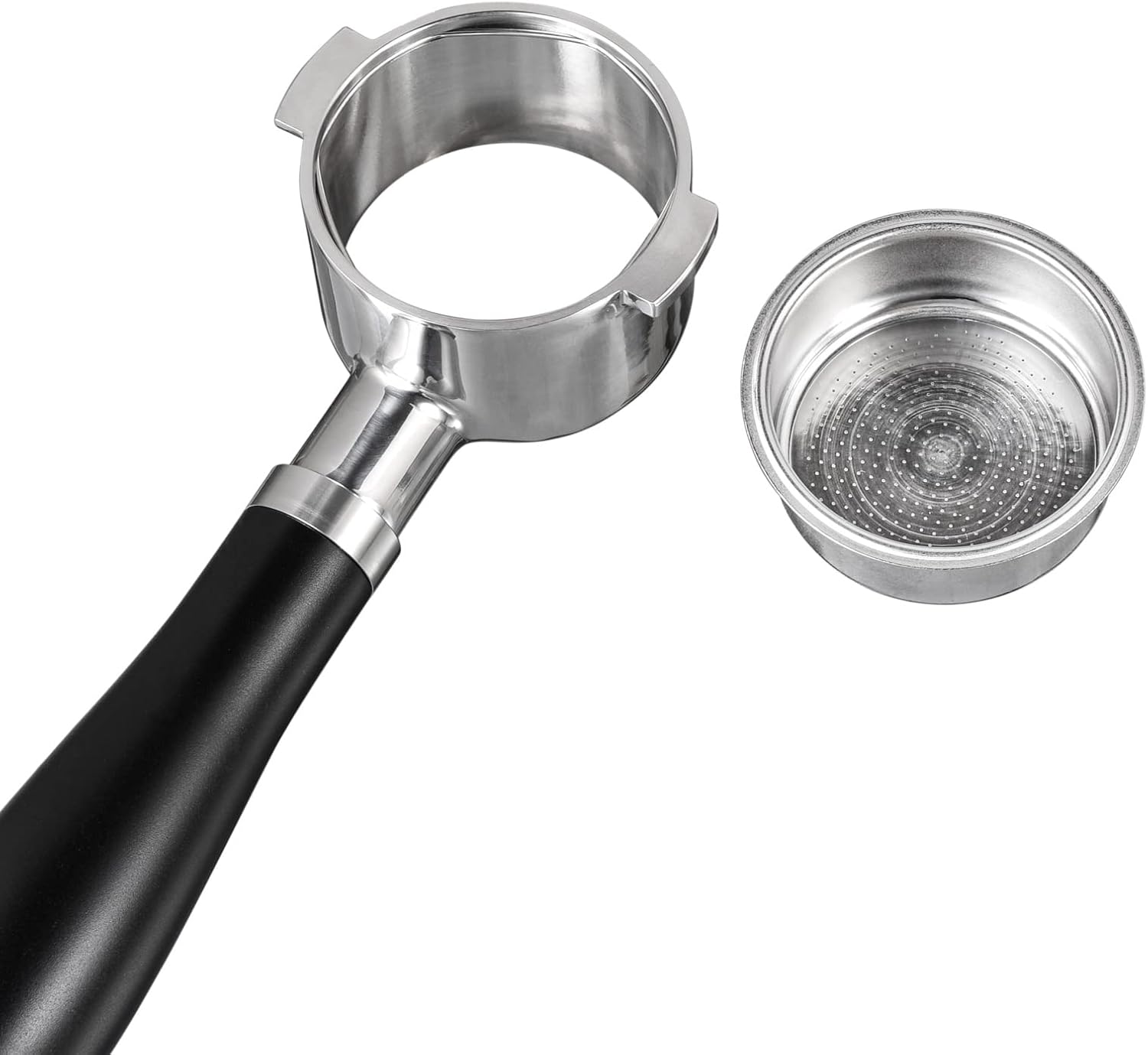 51mm Bottomless Portafilter 2 Wings Fits Delonghi ECP3420/EC155/BCO430/EC260 with Anodized Aluminum Handle | Filter Basket Included