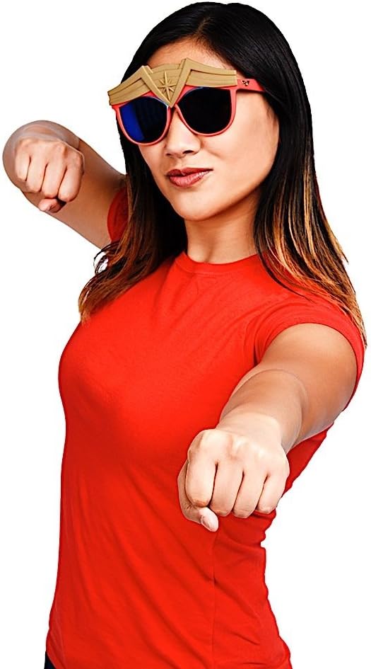 Sun-Staches Costume Sunglasses Wonder Woman Super Hero Party Favors UV400, Gold, Red : Clothing, Shoes & Jewelry