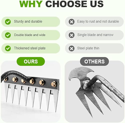 Miniatura 5 de Rastrillo de deshierbe de hierro 2.0 2025, rastrillo de acero al carbono de 5678 dientes, rastrillo de hierro para patio, césped y jardín,