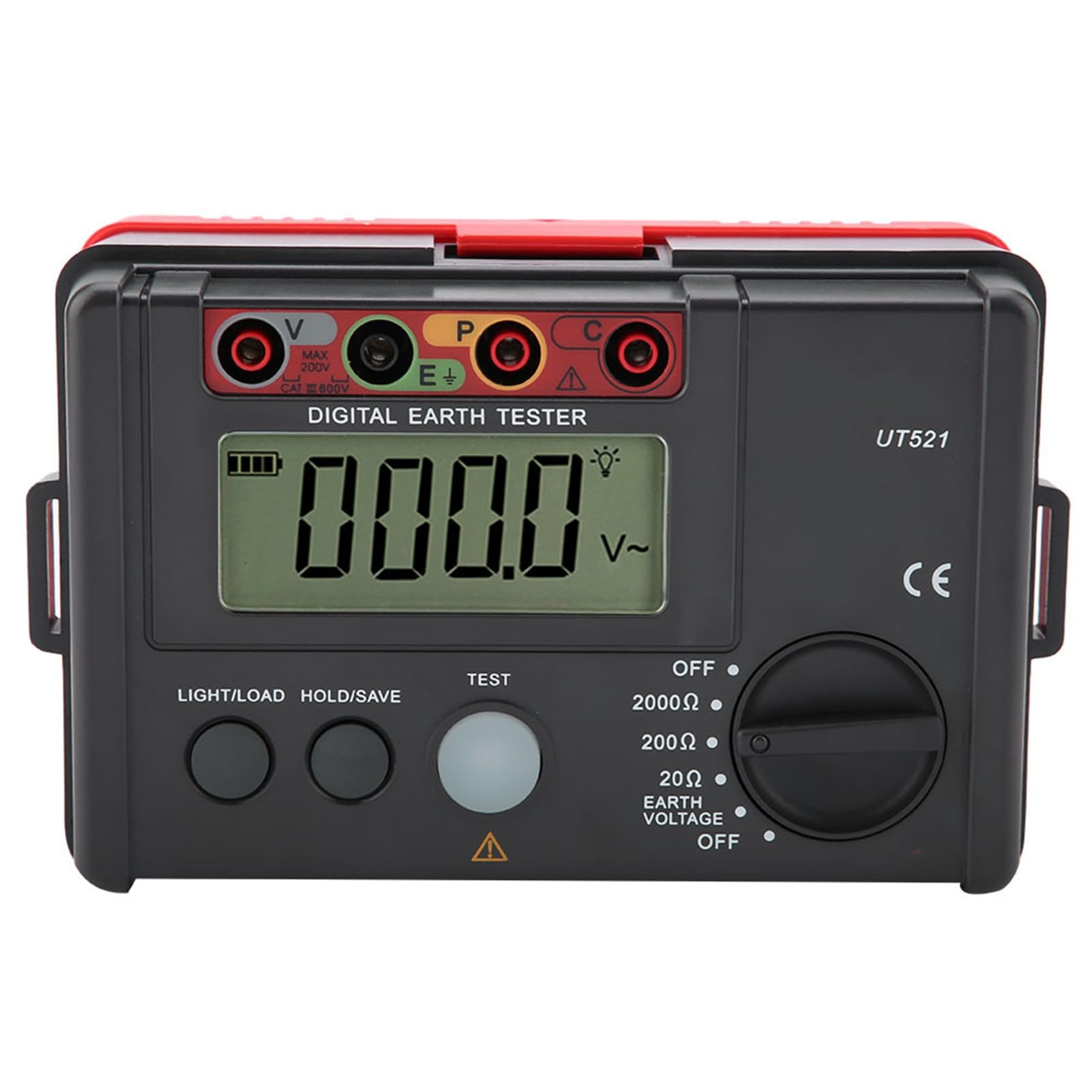 Akozon Earth Tester, Digital Earth Tester Earth Ground Insulation Resistance Meter Ohmmeter UT521 0~2000Ω 0~200V Insulation Resistance Meter Ground Tester Megohmmeter Voltmeter LCD Backlight