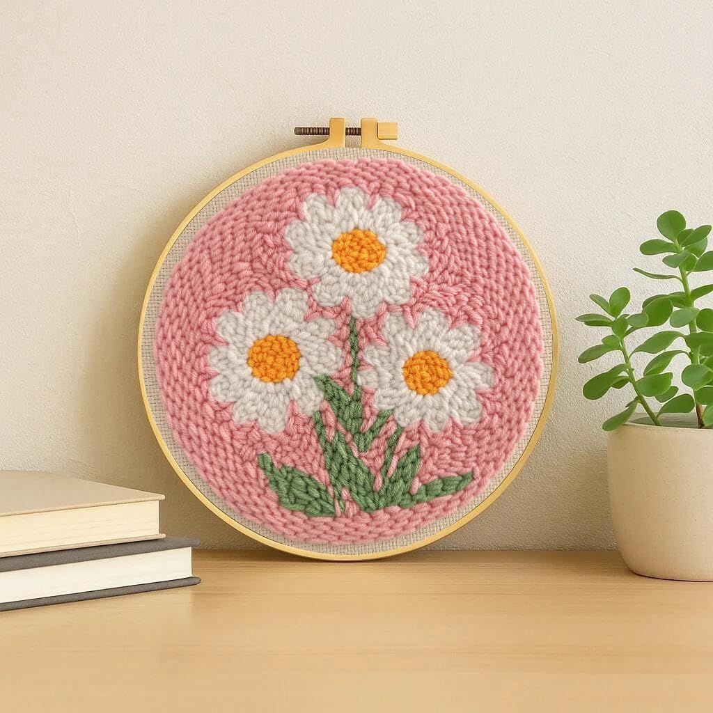 Beginner Punch Needle Kit - Flower Daisy Art -5