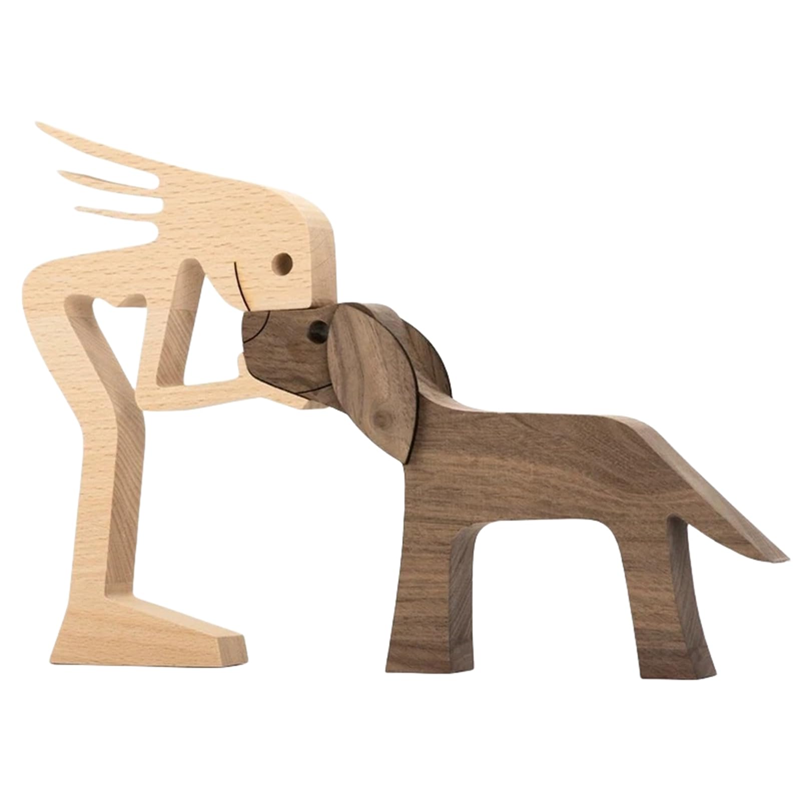 Zyqixluk Estatuas de Perros de Madera Esculturas para el hogar, Tallas de Madera, decoración de Madera Hecha a Mano, Lindas estatuas de Cachorros y Personas, Manualidades de Figuras coleccionables,A2