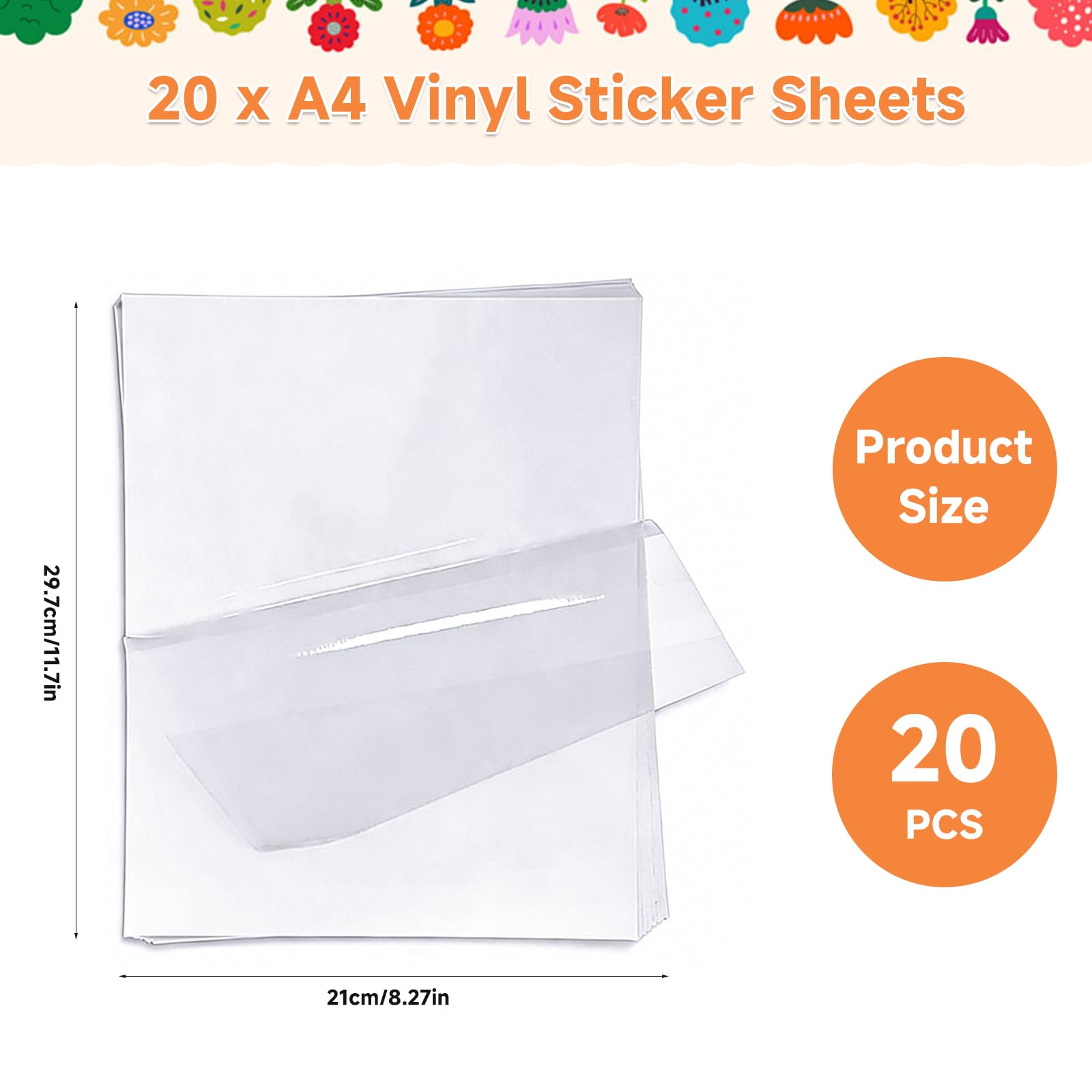 Film Autocollant Vinyle A4 Transparent pour Imprimante Laser Jet d'Encre, Lot de 20 Feuilles