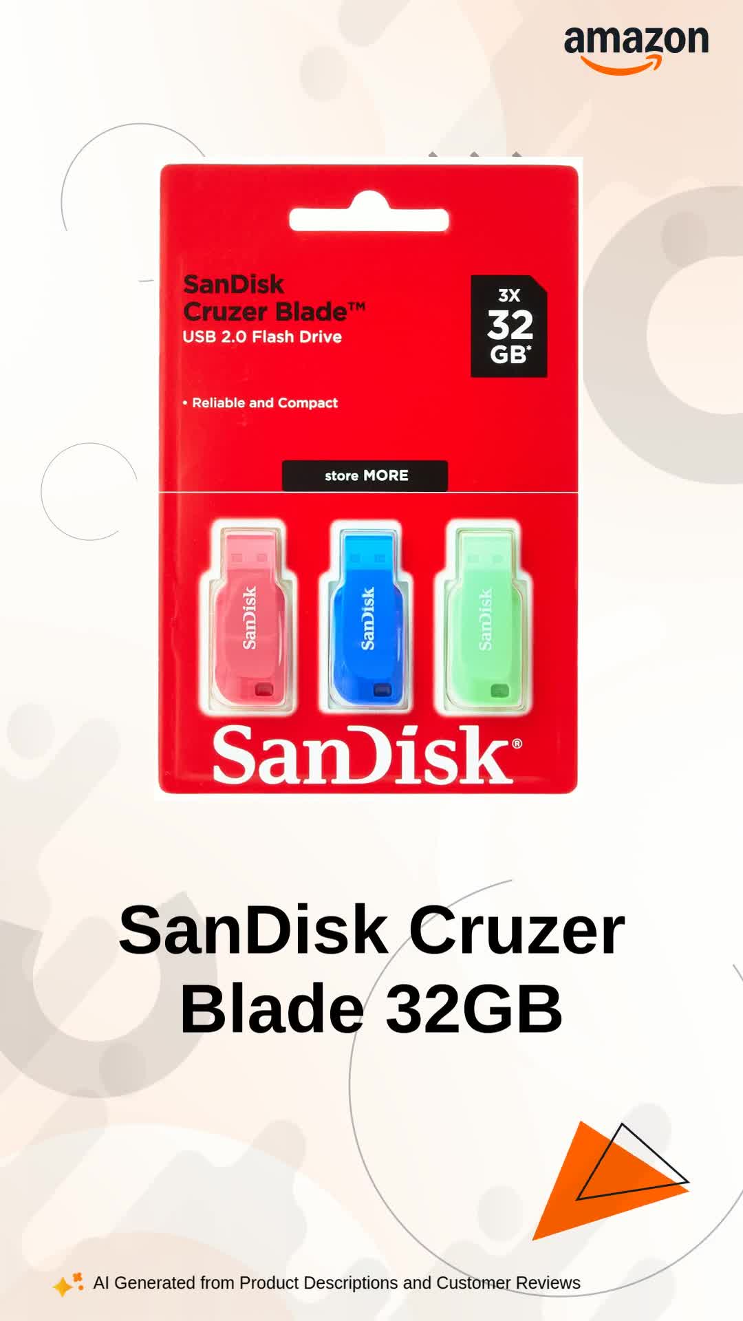 SanDisk Cruzer Blade 32GB USB Flash Drive-3-Pack-Blue/Pink/Green