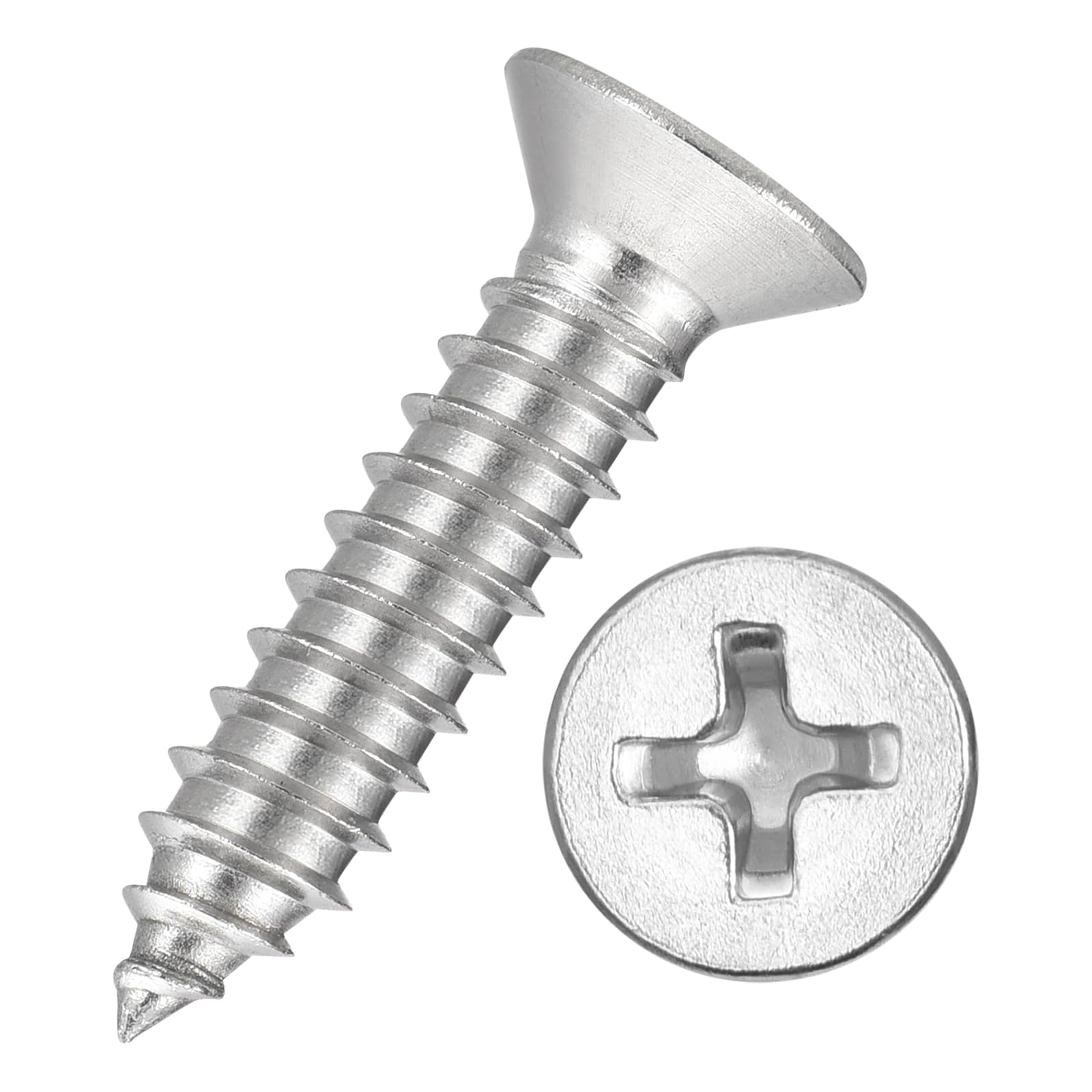 Kozelo 100pcs Phillips Flat Head Wood Screws - [#14x1"] 304 Stainless Steel Countersunk Self Tapping Screws for Furniture Assembly, Interior Trim, Outdoor Construction, Silver — image 1