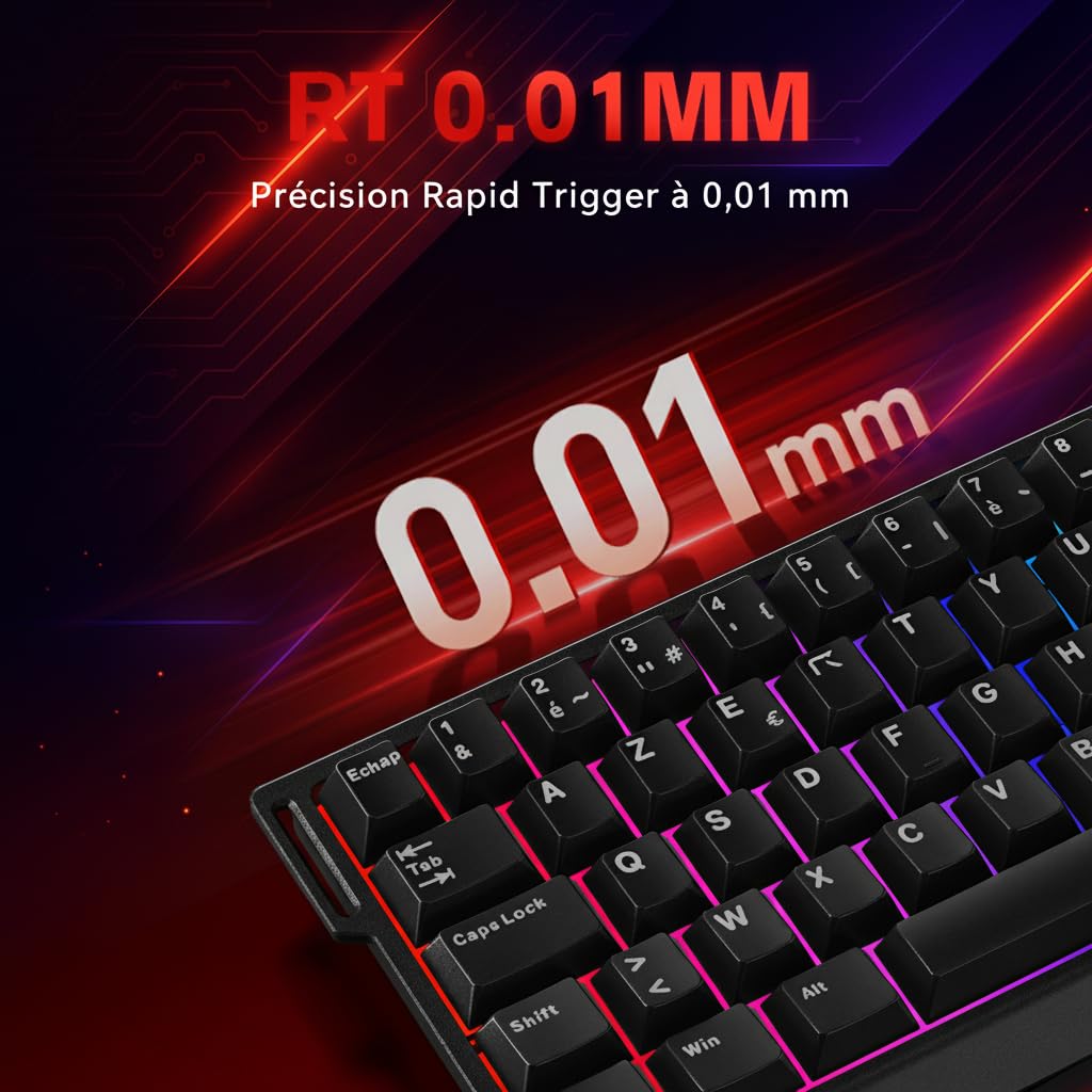 REKT Clavier Gaming Magnétique HIRO 60 HE (AZERTY) – Switchs Effet Hall Amber Pro, Rapid Trigger, Format 60% Compact, RGB, Keycaps PBT, Hot-swappable, 8000 Hz, Scan Rate 128K, Precision de 0,01mm
