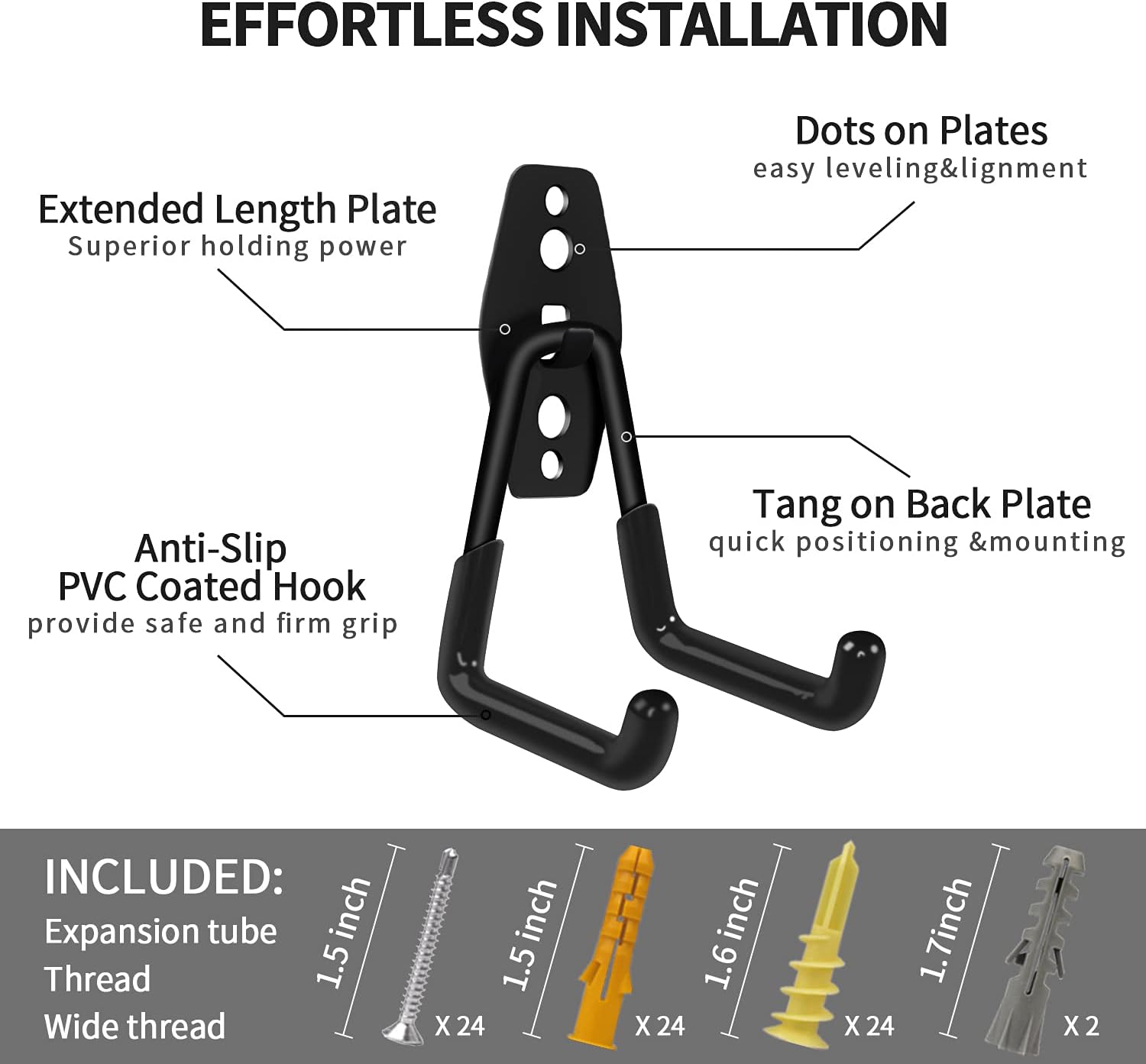 Garage Hooks, 19 Pack Heavy Duty Garage Storage Hooks Steel Tool Hangers for Garage Wall Mount Utility Hooks and Hangers with Anti-Slip Coating for Garden Tools Organizer, Ladders, Bikes, Bulky Items - - 