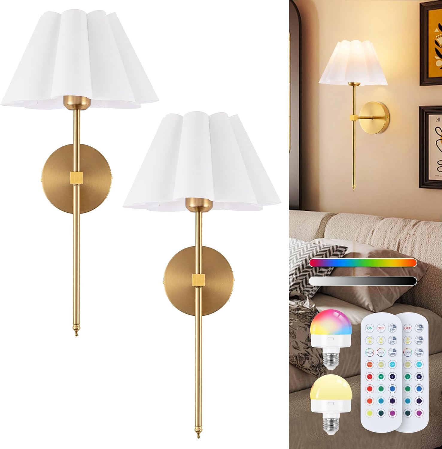 Lampada da Parete Ricaricabile per Interni Senza Collegamento alla Rete elettrica con Telecomando, Lampada Dorata, Wireless, dimmerabile, 3 Temperature di Colore + Colori RGB, alim