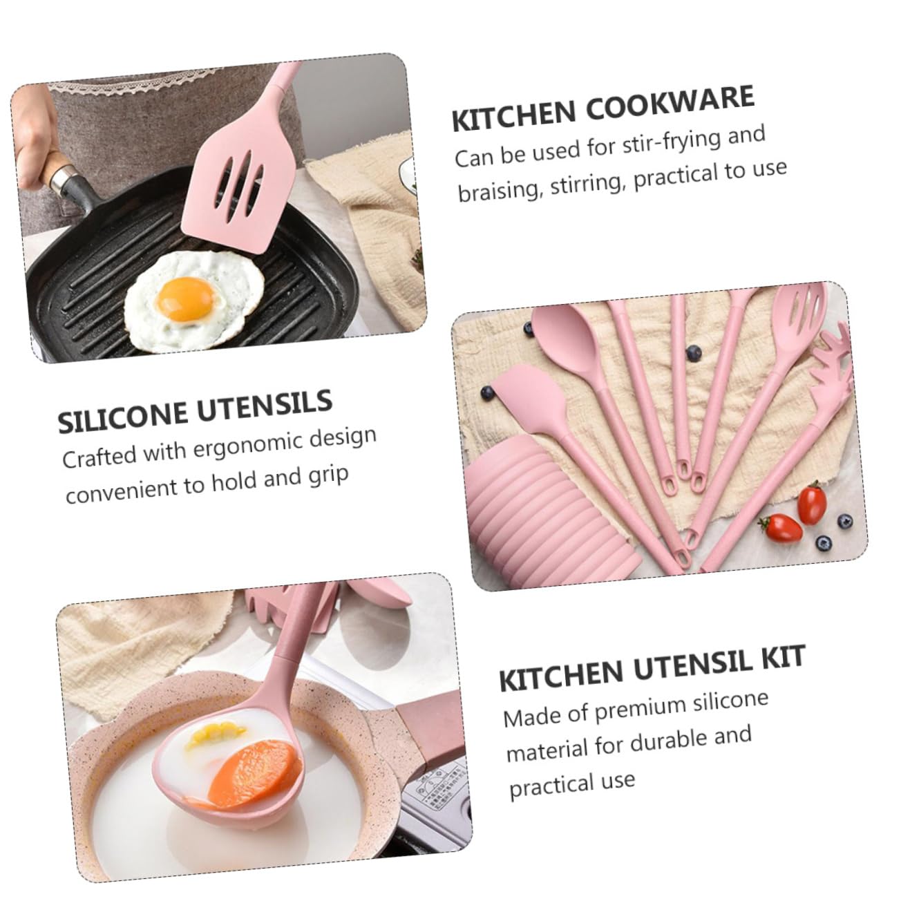 TOPBATHY Utensilios De Cocina De Silicona Mango De Madera Cucharon Para Sopa Espátula De Silicona Para Repostería Para Cocinar y Servir Incluye Colador y Total