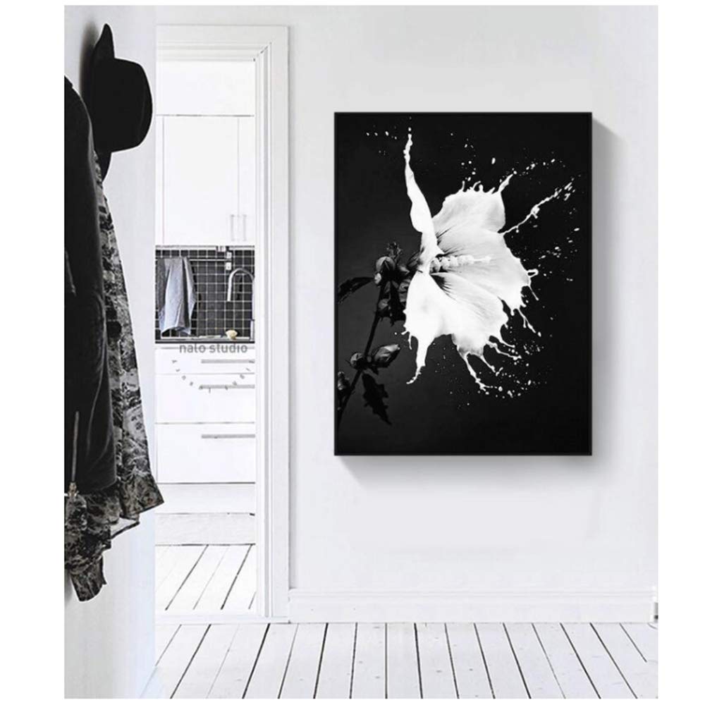 Quadro su tela Fiori in bianco e nero Fioritura Arte astratta Decorazione domestica moderna Stampe su tela Decorazioni incorniciate 50x60 cm (19,7 "x23,6") con cornice