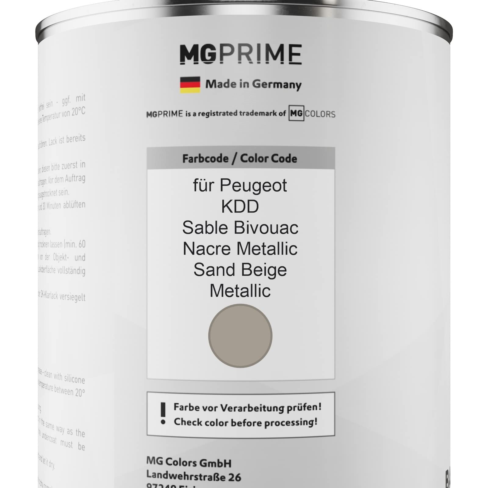 MG PRIME Peinture voiture Pots pour Peugeot KDD Sable Bivouac Nacre M. 2,5L