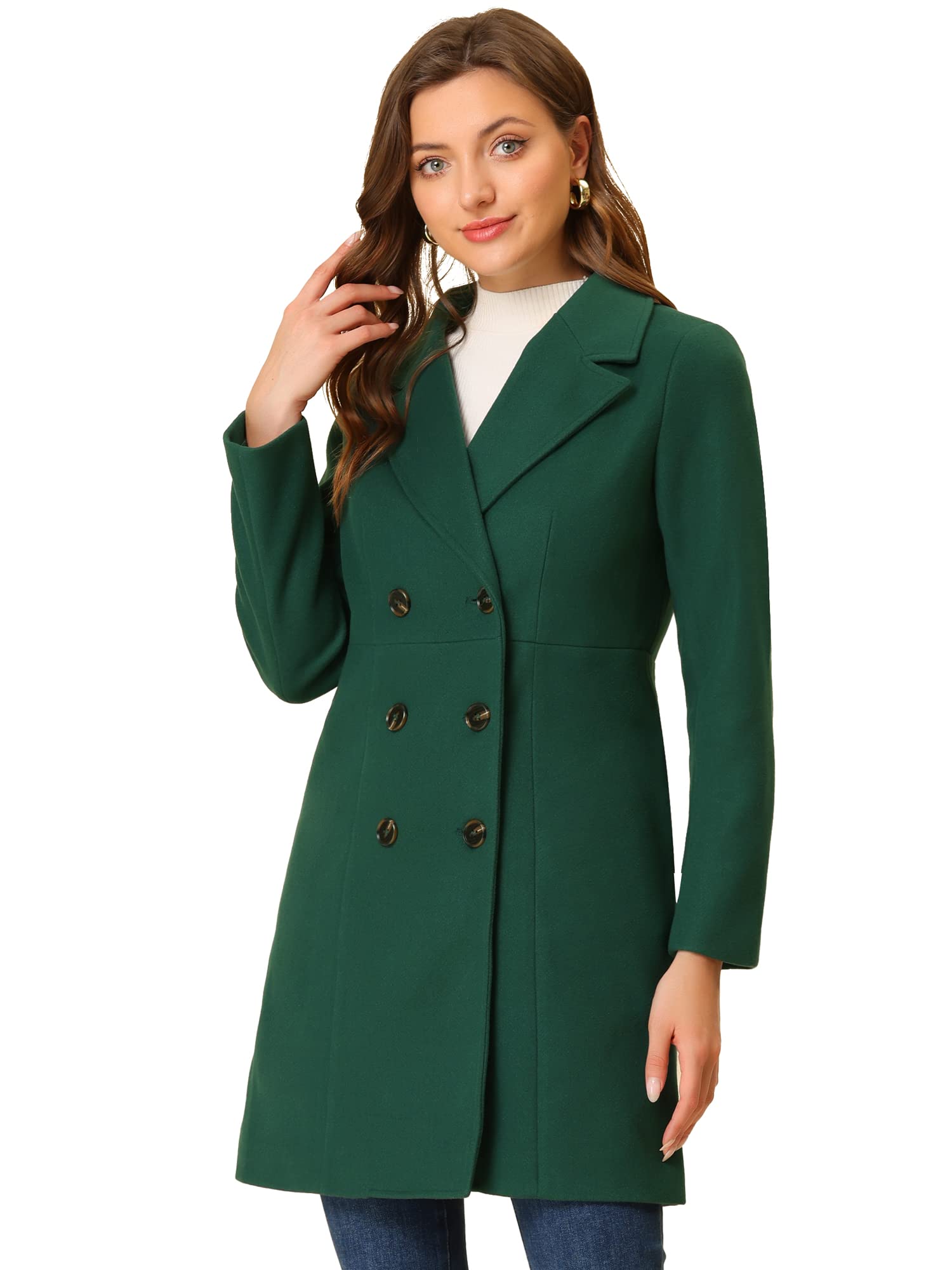 Allegra K Women's 2025 Winter Outerwear Mid-Long Double Breasted Pea Coat