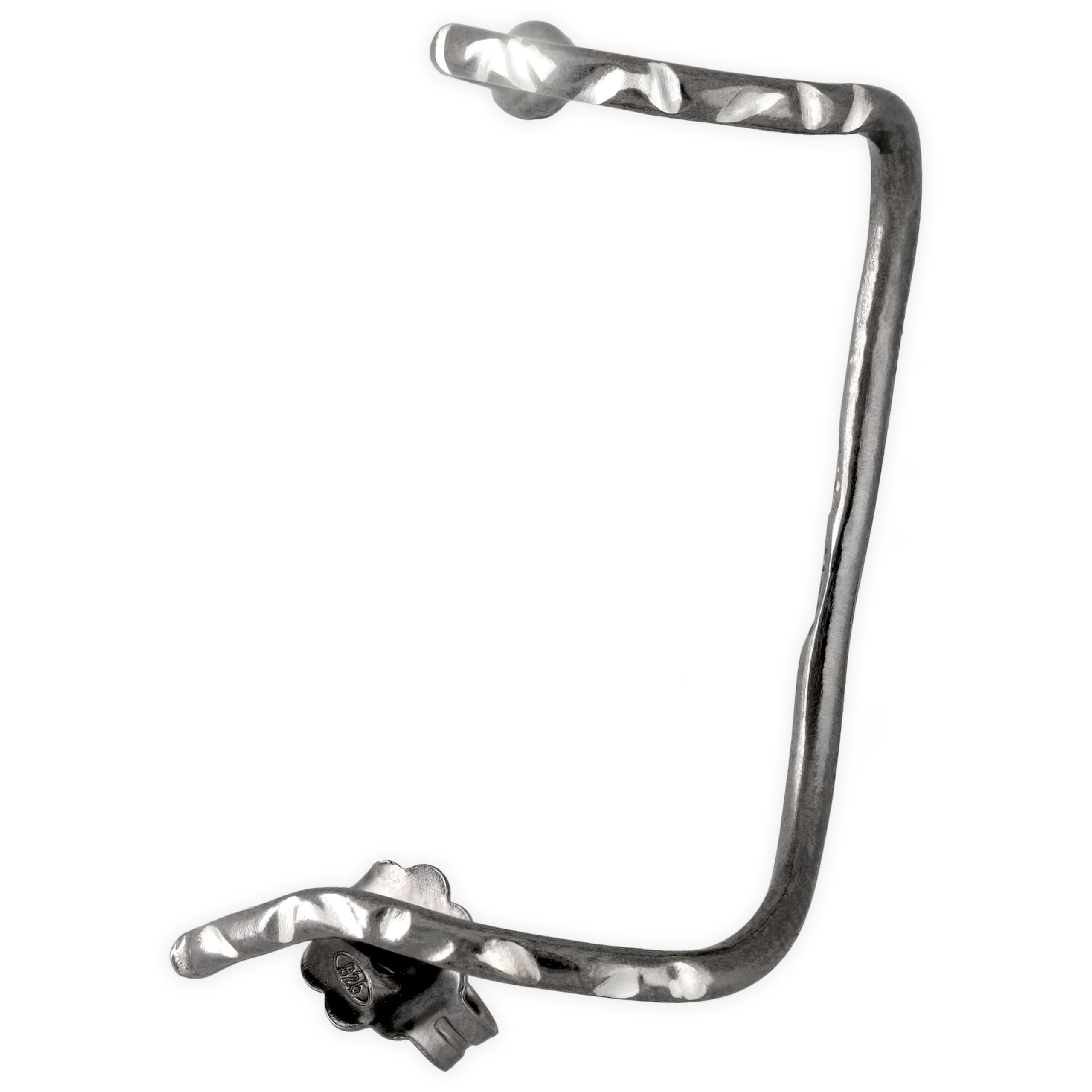 Ohr Manschette Herren mit Piercing - 925 Sterlingsilber Oxidiert - Gehämmerte Oberfläche Understatement - Nickelfrei Hypoallergen - Einzelner Links - Handmade by Emmanuela