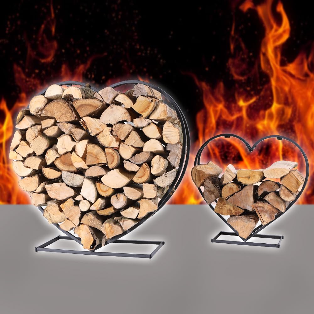 H4L Scaffale impilabile per legna da ardere, set da 2 pezzi, a forma di cuore, nero