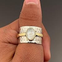 Vista 4 de Rainbow Moonstone Ring, 925 Silver Ring, Handmade Ring Women, Spinner Silver Ring, Bohemian Spinner Ring, Fidget Spinner Ring, Minimalist Spinner
