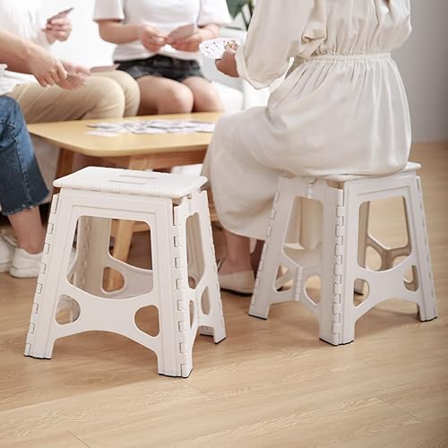 Miniatura 2 de SHIMOYAMA Taburete plegable de plástico de 15 pulgadas de alto para camping, picnic y hogar, 1 paquete, taburete plegable para adultos, blanco