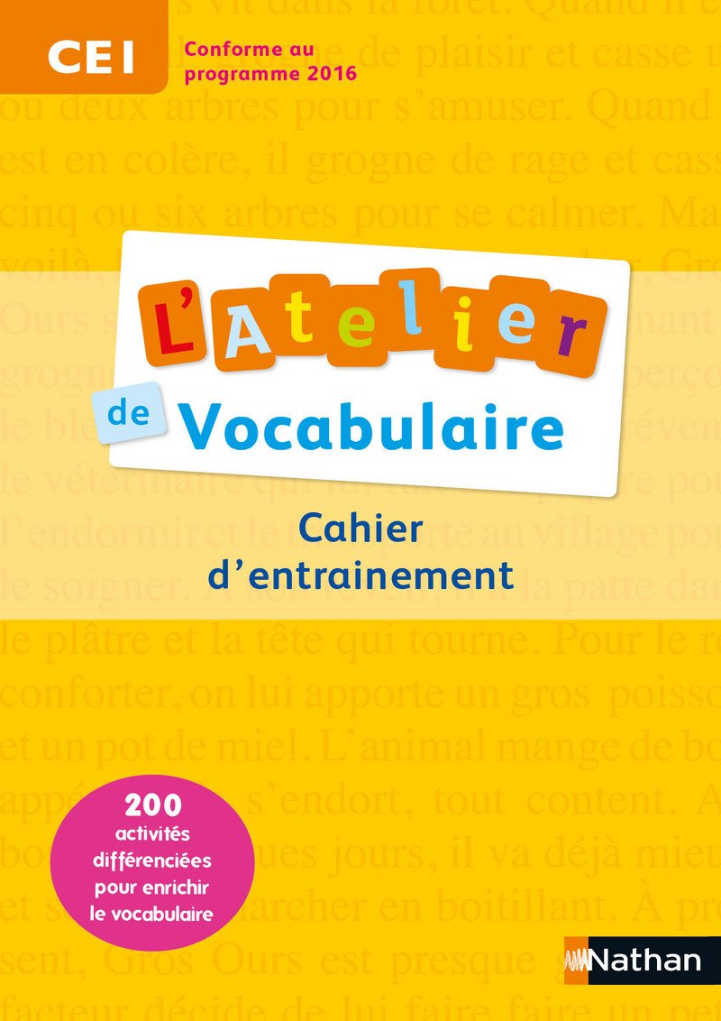 Atelier de vocabulaire CE1 Cahier d'exercices