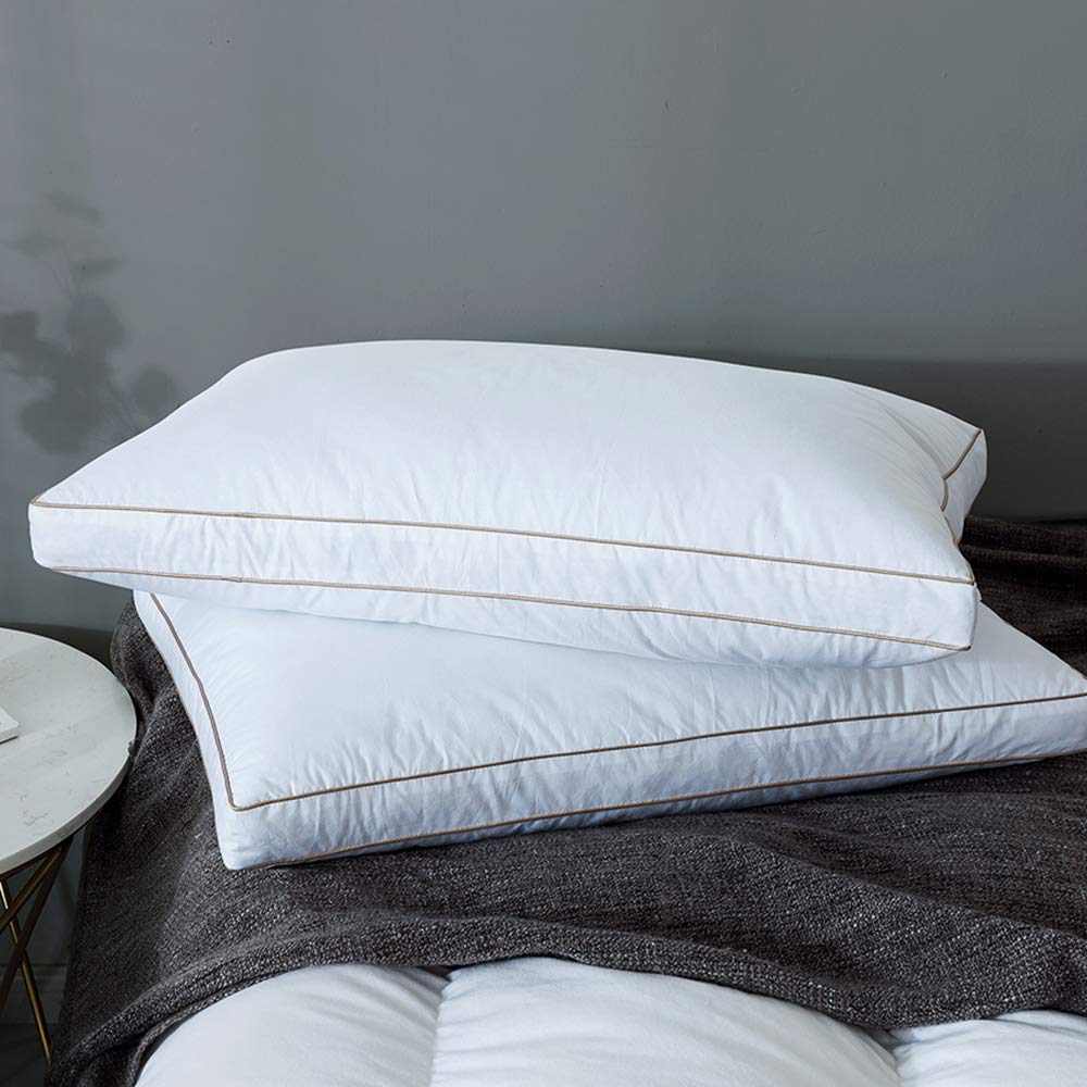 Yalamila Feather Pillows for Sleeping, Soft Duck Goose Down Filling for Hotel Bed, Queen Size with 100% Cotton Fabric Set of 2