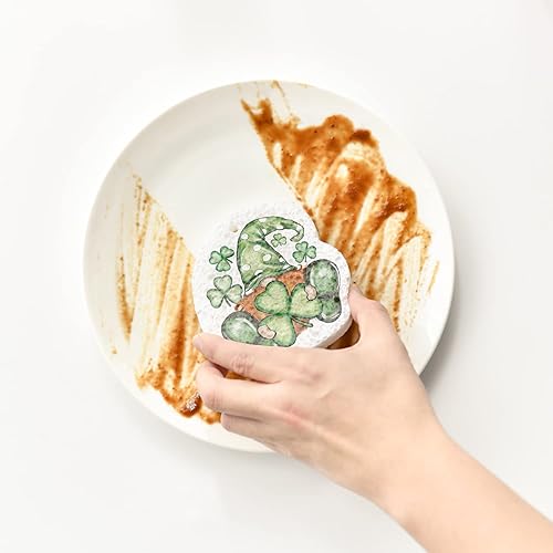 Miniatura 2 de Horaldaily Esponjas de cocina comprimidas para el día de San Patricio 2 esponjas de limpieza de celulosa para camiones de gnomo esponjas de lavado