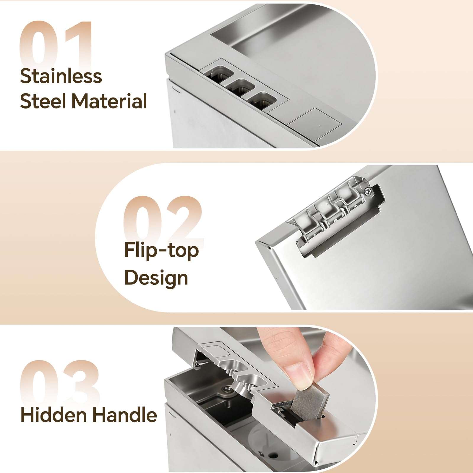Presa da pavimento interna, presa da incasso in acciaio inox a scomparsa con 2 prese AC e USB, presa da incasso impermeabile per casa, uffici (Argento)