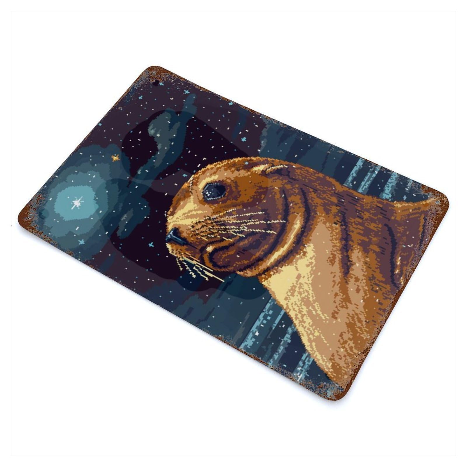 Retro Seal Pixel Art Rust Effect Tin Sign 11.8"x7.9", Novelty Wall Decor for Garage, Pub Or Kitchen