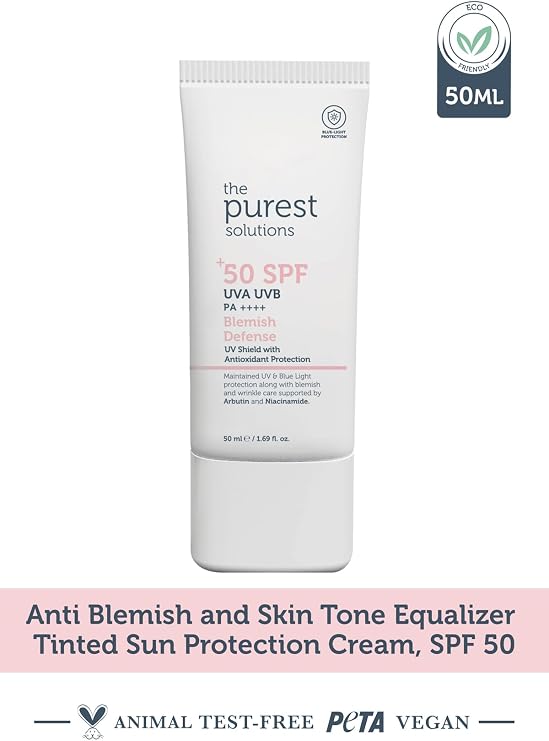 The Purest Solutions Antioxidant Supported Sunscreen for Stained Skin, 50+ SPF UVA/UVB Blemish Defense, Antioxidant Protection