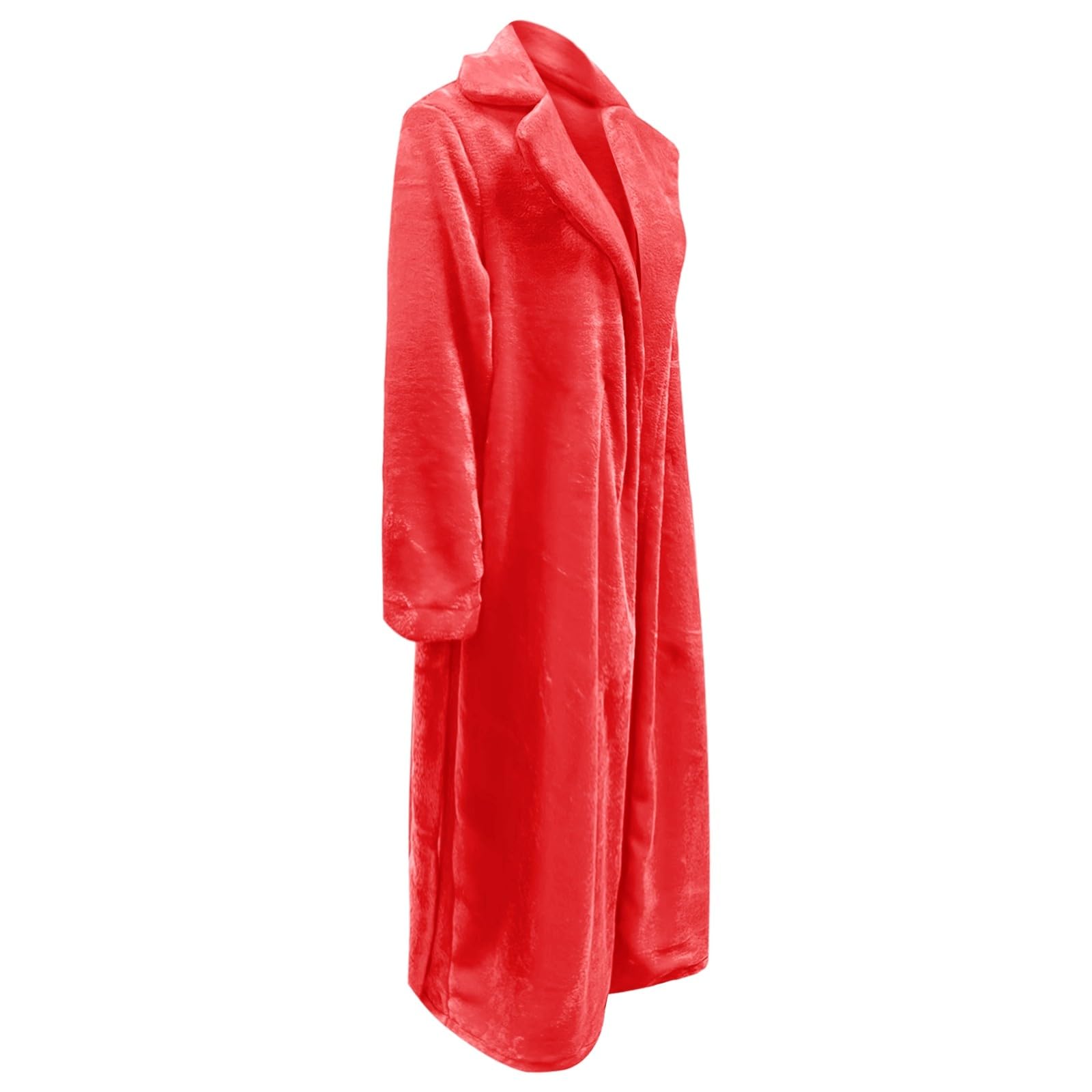 Generisch 2026 Elegante abrigo de forro polar de longitud media con cinturón para una comodidad de ropa exterior sofisticada estilo chaqueta de invierno para mujer, rojo, L