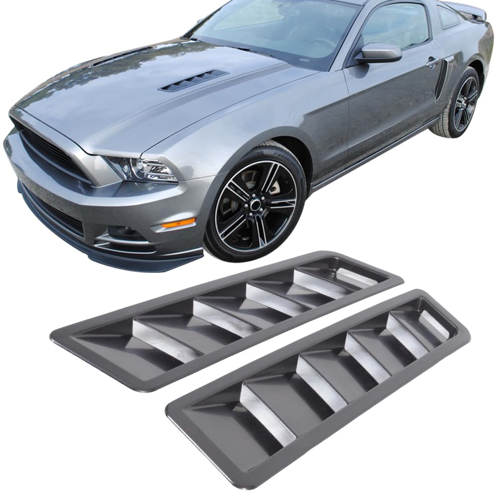 IKON MOTORSPORTS Front Hood Vent Universal Fit For Most Vehicles Cars 17in X 5in Matte Black ABS Air Flow Hood Vent Scoop Bonnet Cover 2PC