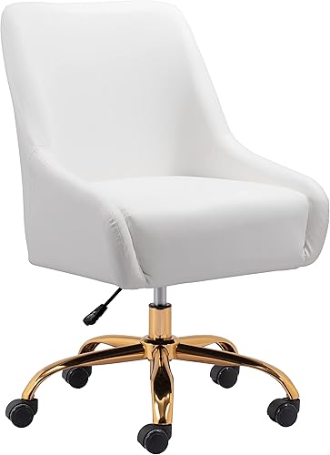Zuo Moderna - Silla de oficina Madelaine blanco y dorado - Moderna - Asiento - Acero, madera contrachapada, espuma, 100% poliuretano - Interior -